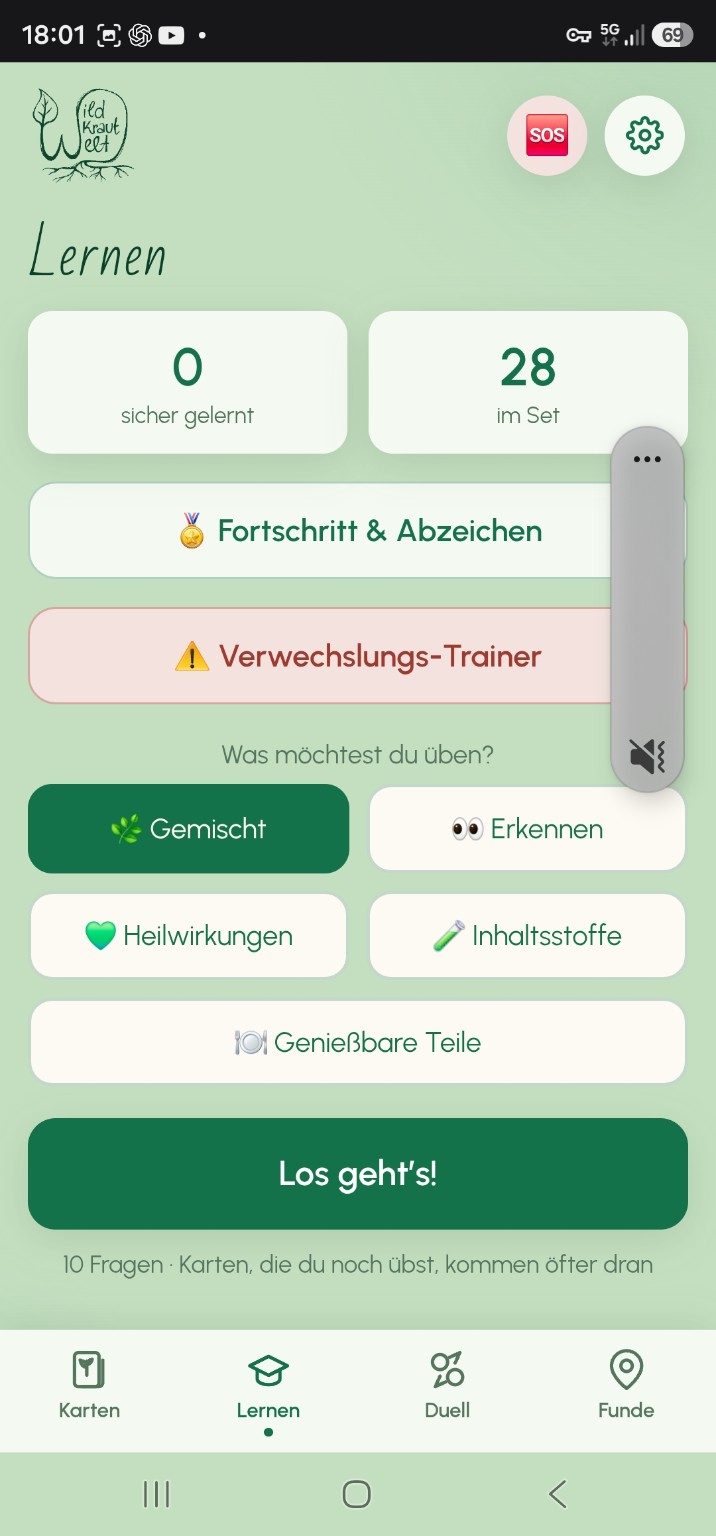 Wildkrautwelt Lern-App Duellfunktion