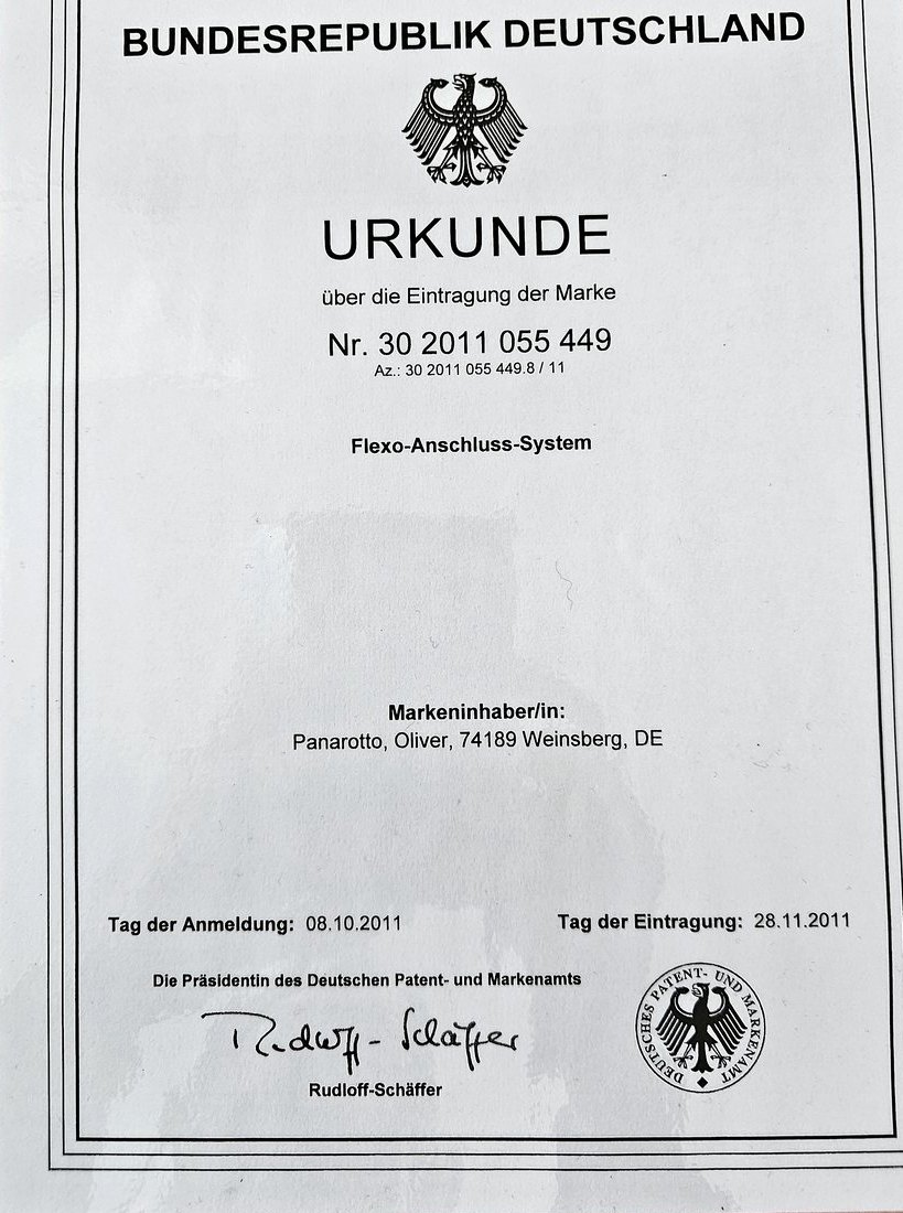 Markenurkunde: Flexo-Anschluss-System