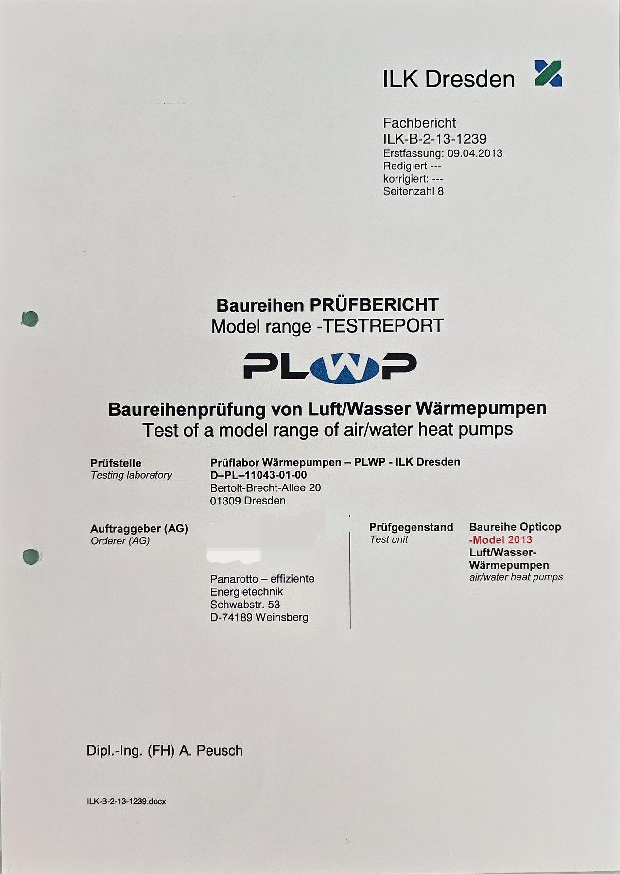 ILK Dresden Baureihen-Prüfbericht Baureihe Opticop Modell 2013